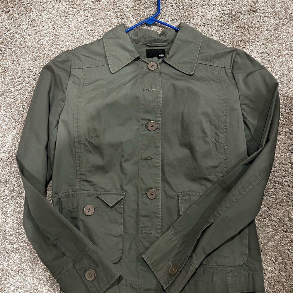 H&M Green Khaki Button-Up Jacket Women Size 12